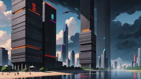 anime style matte painting, gargantuan fantasy megacity outside of reality