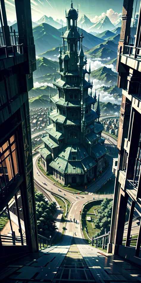 top view,a sci-fi city built around a mountain, forest,solemn,sacred,
scenery, sky, cloud, outdoors, city, fantasy, building,waterfalls, <lora:binarycode:0.7> binary code, digital art,only zero and one,