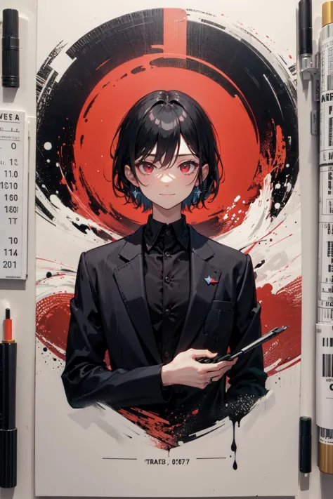 highres, sharp focus, pixiv masterpiece, ((intricate details)), highly detailed, upper body, red eyes, black hair, bags under eyes, suit,evil smile,<lora:binarycode:0.3> binary code, digital art,(only zero and one:1.5)