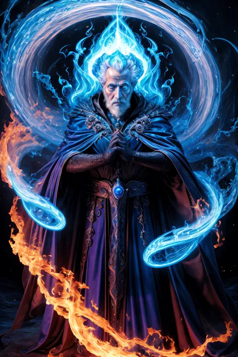 masterpiece, best quality, glamour shot (from above:0.5) of hades surrounded by glowing swirling magic, (hades:1.3), death, hell...