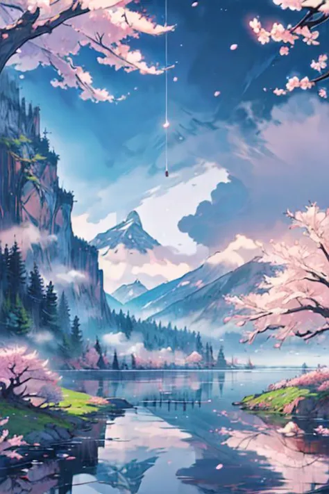 ((masterpiece, best quality)), lake, misty, mountains, moody, eerie, fog, very coherent symmetry, thick line, cherry blossoms, fractal, 
 <lora:skill-more_details:0.9>,