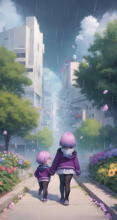 two girls walking down a street in the rain