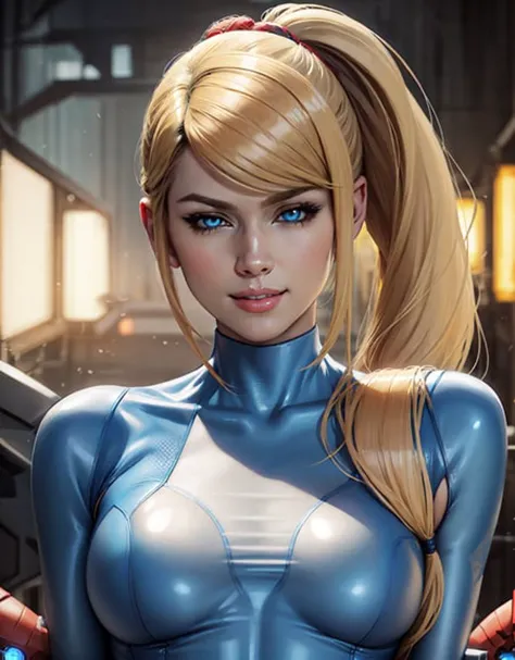 (anime style), masterpiece, depth of field, photorealistic, absurdres, best quality, 8k, best quality, perfect lighting, cinematic lighting, 1girl, female, mature, portrait,  <lora:CHAR-ZeroSuitSamus:0.8>, samus, zero suit, blue eyes, ponytail, spaceship, cockpit, smile, large breasts, looking at viewer, see through clothes, transparent, transparent clothes,  upper body,