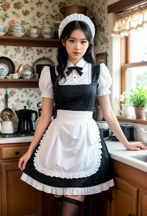 score_9, score_8_up, score_7_up,  1girl (medium full shot) of (attractive young woman:1.1) maid chinese with straight black hair...