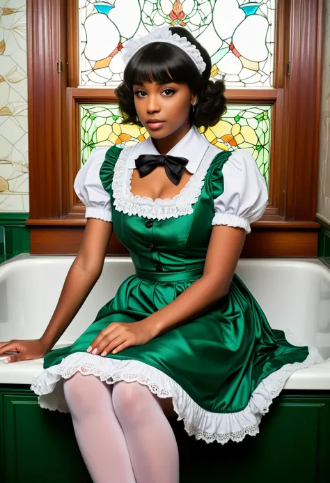 score_9, score_8_up, score_7_up,  1girl (medium full shot) of (esthetic young woman:1.1) maid black american with fringe hair, d...