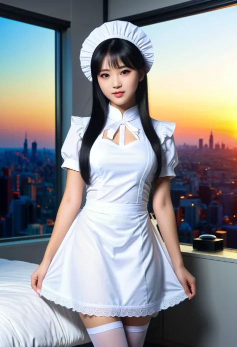 score_9, score_8_up, score_7_up,  1girl (medium full shot) of (gorgeous young woman:1.1) maid chinese with straight black hair, ...