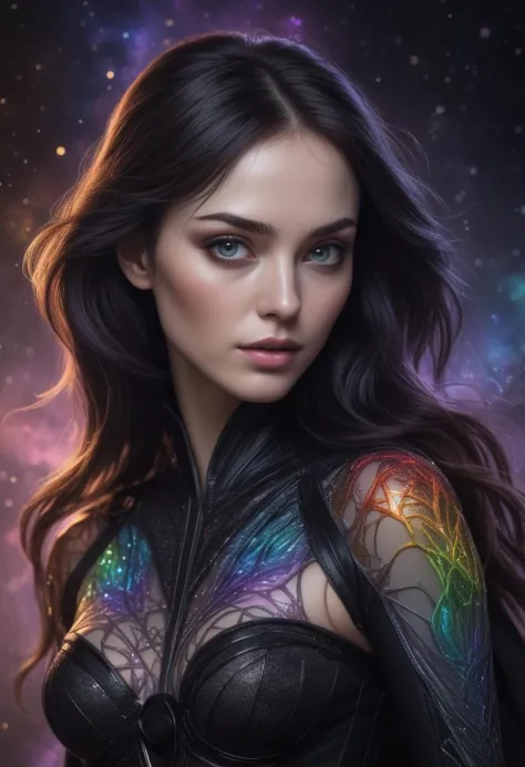 "Interstellar Rainbow Muse: Photorealistic Cosmic Portrait" - Envision a photorealistic, ultra-high resolution masterpiece of a ...