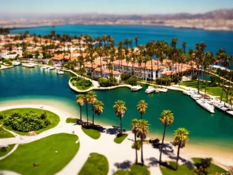 arafed view of a beach with palm trees and a body of water