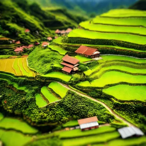 a close up of a small village on a green hill