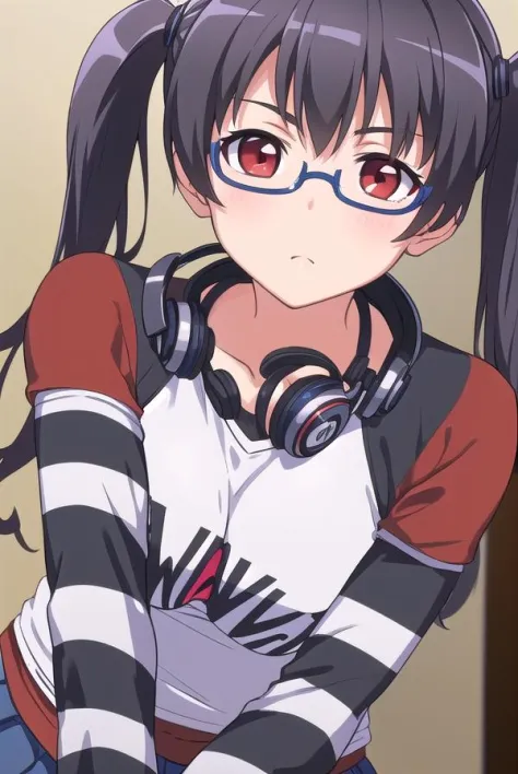 iorikousaka, <lora:iorikousaka-lora-nochekaiser:1>, 
iori kousaka, black hair, twintails, glasses, (red eyes:1.5),
BREAK skirt, ...