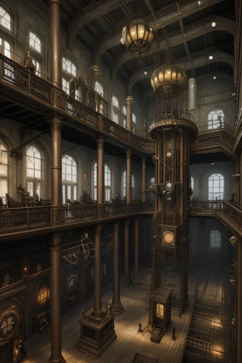 there is a large room with a clock and a staircase