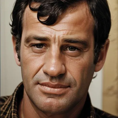 1boy, jpbelmondo, man, mid-forties, looking at the viewer, focus on face, portrait, solo, blurry background, <lora:Jean-Paul_Bel...