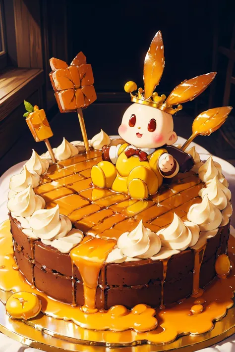 CakeStyle honey. Marzipan cake shaped like honey king. full of honey <lora:CakeStyle:0.55>