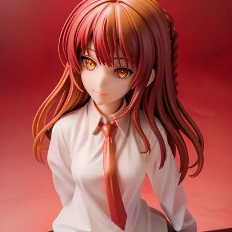 a close up of a doll with long hair and a tie