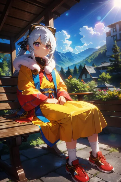 anime girl sitting on a bench with her head resting on her hand