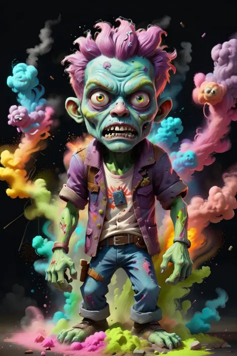 cute zombie with relentless pursuit made of chalkdust, intricate details, whimsical, magical, best quality, masterpiece , electr...