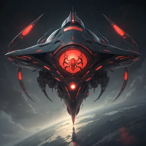 a futuristic spaceship with a red light on it's face