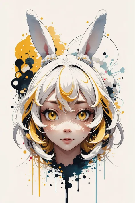 masterpiece, best quality, (rabbit) bunny, large eyes, (cartoon), splashing, abstract, psychedelic, (neon:0.8), extremely detail...