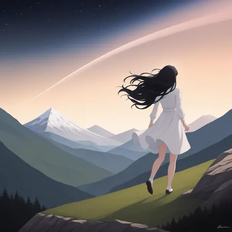 a woman in a white dress is walking on a hill