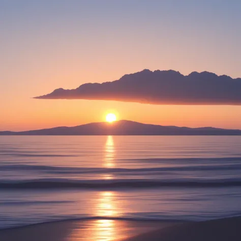 arafed view of a sunset over the ocean with a cloud