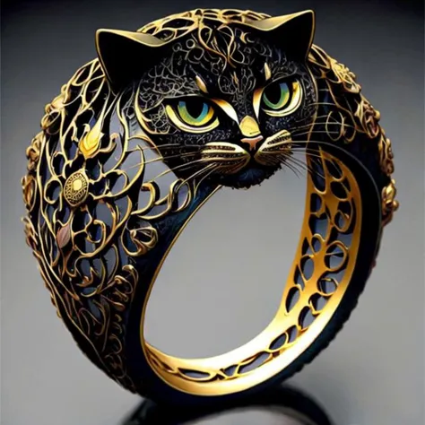 a close up of a cat's head on a ring