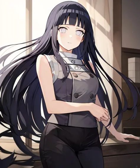 Best quality, absurdres, ultra-detailed,  <lora:HinataV3:1>, hyuuga hinata, Hinata-Sleeveless-Outfit,