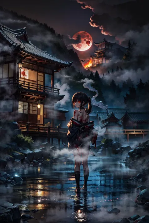 a woman in a kimono outfit standing in the rain