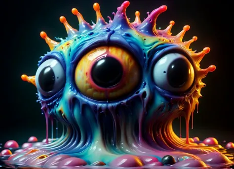 (centered) 3d model of a cute sinister vibrant colored monster with long fur and souless eyes by alexander jansson:1.3 | centere...