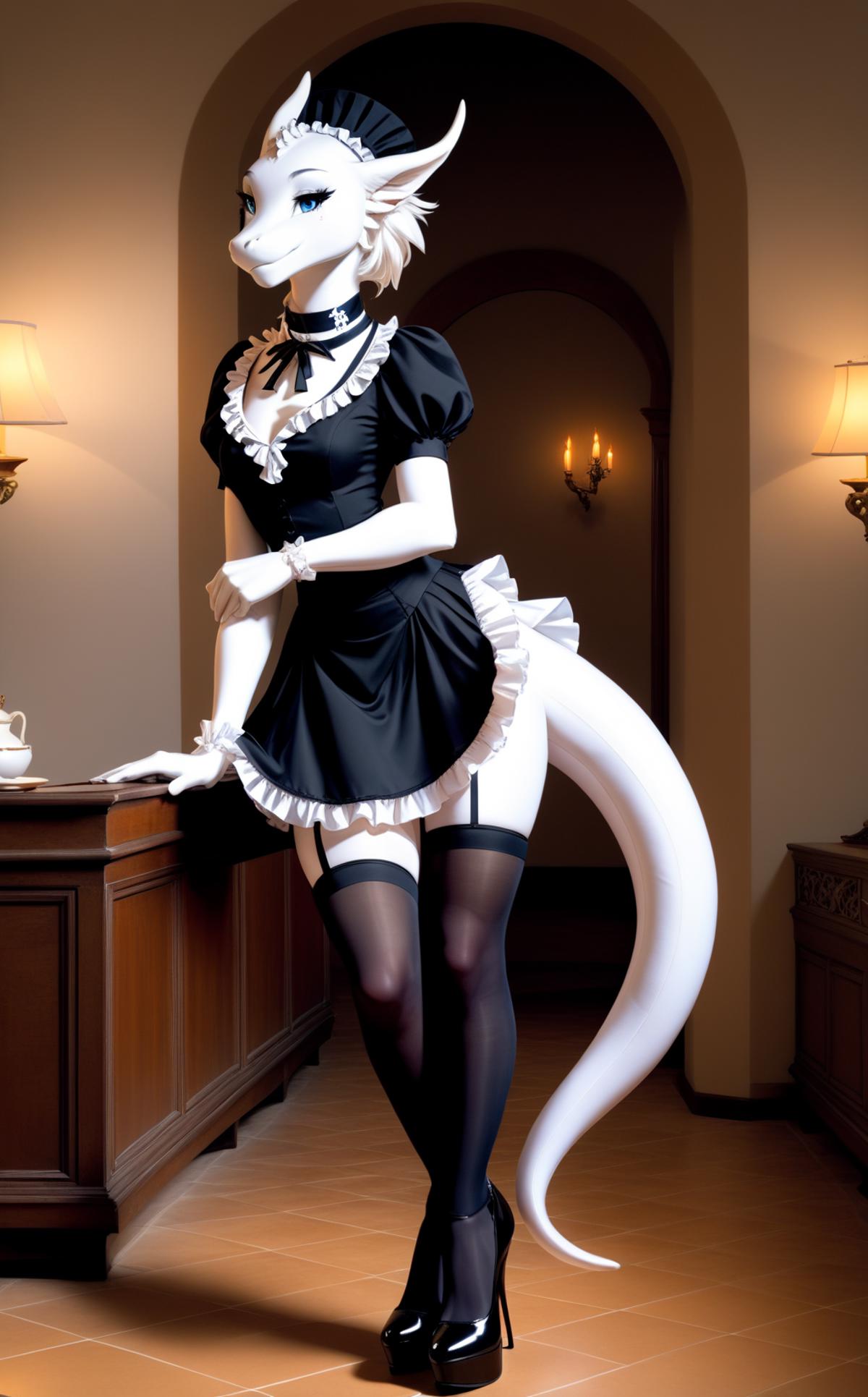 Araffe dressed in a maid outfit standing in a room - SeaArt AI