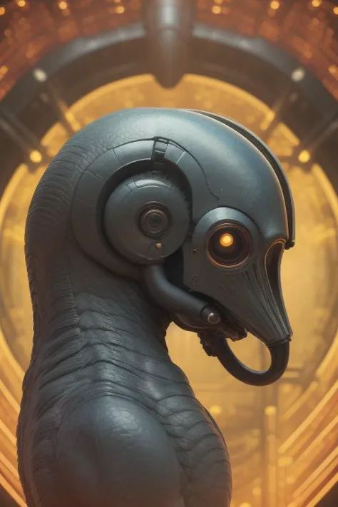 a close up of a statue of a bird with a helmet on