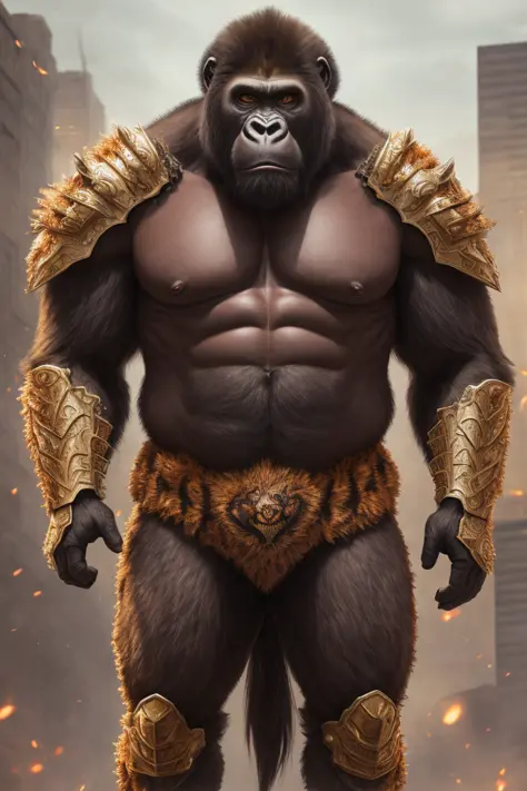 insane detail, standing, full body, painting, realistic lighting, cinematic lighting, real photo, bokeh, detailed face, ((portrait)), masterpiece portrait, detailed face,((realistic)), furry, gorilla man, tiger pattern, muscular, muscular man, fans, open m...