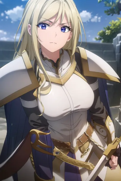 femaleknight, <lyco:femaleknight-lyco-nochekaiser:1>, 
female knight, long hair, blue eyes, blonde hair,
break weapon, sword, ca...