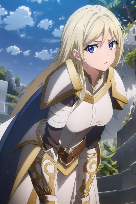 femaleknight, <lyco:femaleknight-lyco-nochekaiser:1>, 
female knight, long hair, blue eyes, blonde hair,
break weapon, sword, ca...