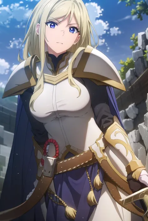 femaleknight, <lyco:femaleknight-lyco-nochekaiser:1>, 
female knight, long hair, blue eyes, blonde hair,
break weapon, sword, ca...