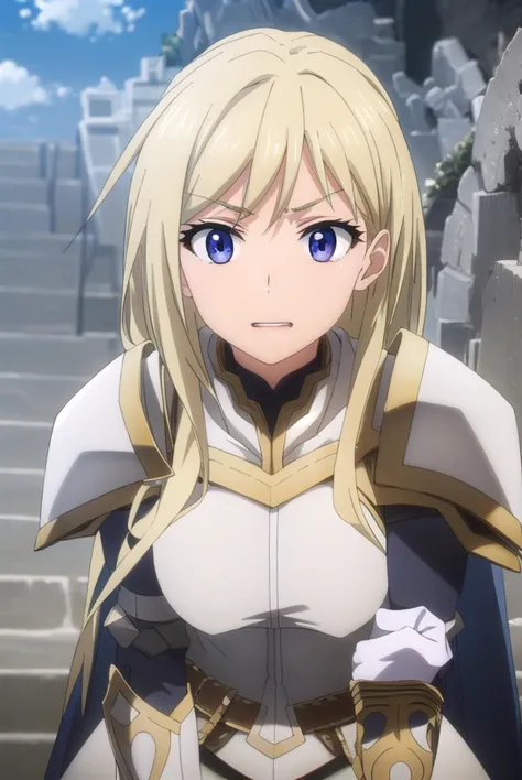 femaleknight, <lyco:femaleknight-lyco-nochekaiser:1>, 
female knight, long hair, blue eyes, blonde hair,
break weapon, sword, ca...