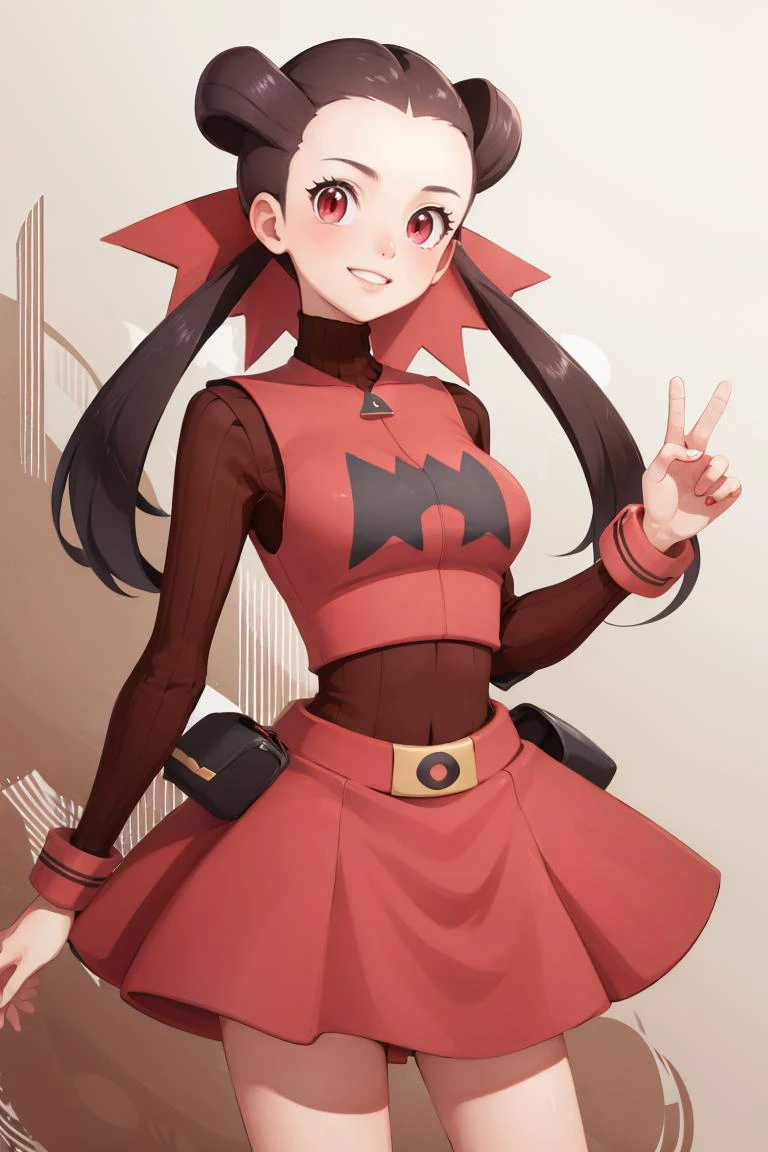 Obra de arte, melhor qualidade, Roxana, twintails, TMGoutfit, de pé, Sorriso, olhando para o espectador 