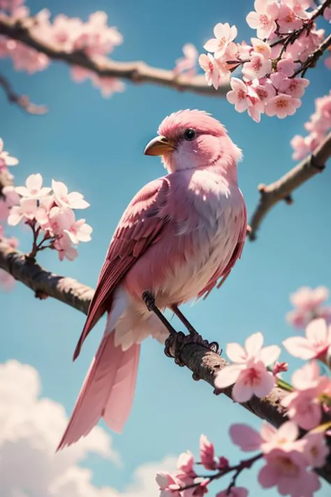 photo of a small pink bird sitting on a branch