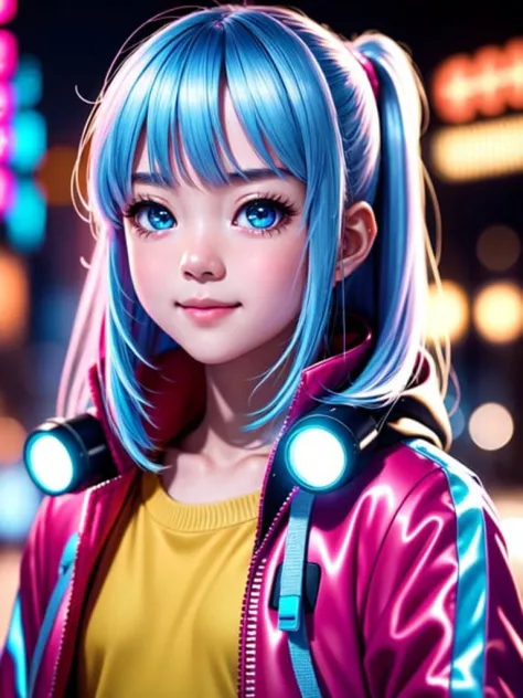 masterpiece, best quality, half body, portrait, night city, 1girl, anime, 3d, japan, pixar, realistic, teen girl, smiling, cute ...