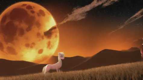 pony, cute, 3d, sunset, mars, big moon, sky, stars