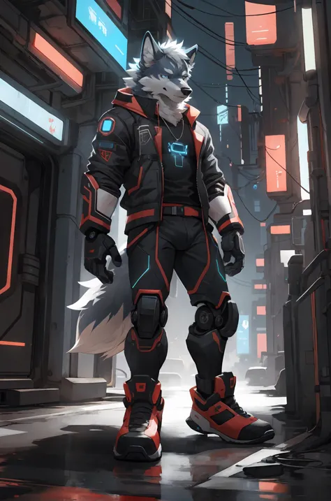 canid,canine,canis,mammal,robot,wolf,anthro,clothing,footwear,machine,male,shoes,solo,cyberpunk,tec,science and technology style,