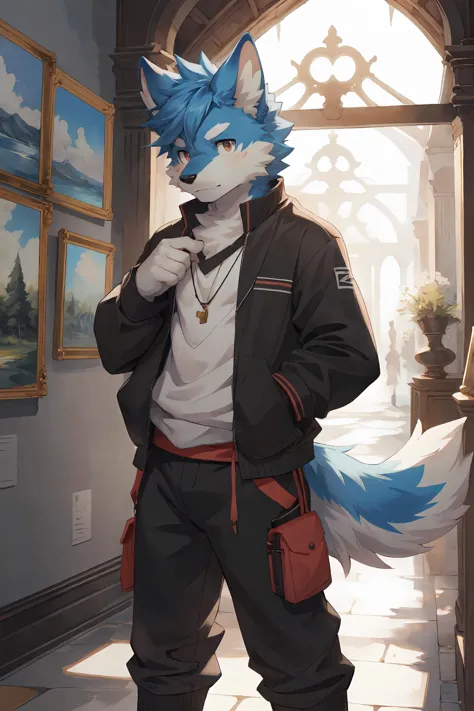 a close up of a person in a suit and a fox mask