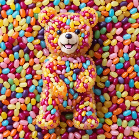 happy bear made from tiny jellybeans <lora:Jelly_Beans:0.8>, standing