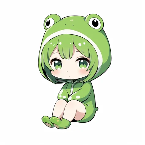 a close up of a person in a frog costume sitting on the ground