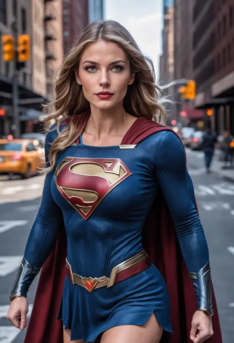 RAW photo, supergirl standing on the streets of New York, muscular, highly detailed, 8k hdr, high quality, soft cinematic light,...