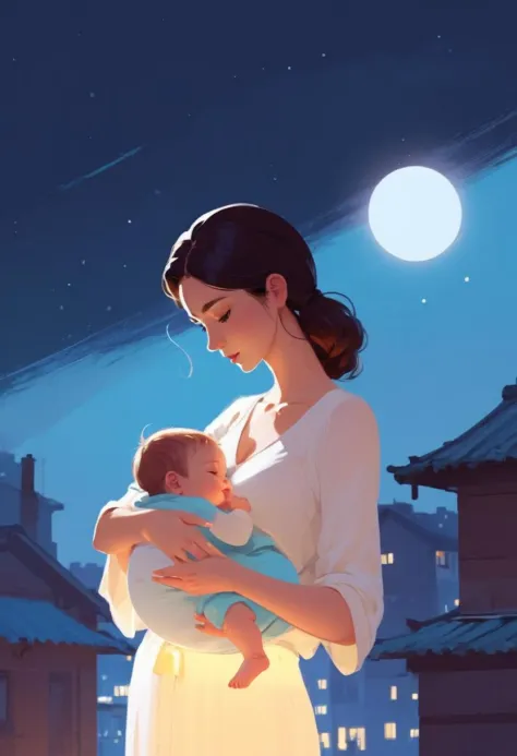 Mother cradling a baby,  art by Pascal Campion,  art by Atey Ghailan,  art by Joelle Jones style