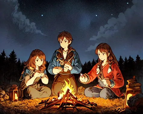 <lora:FFTJobs:0.8>  group of adventurers setting up a campfire under a stary night, 
(masterpiece),  best quality, highres, 4k, ...