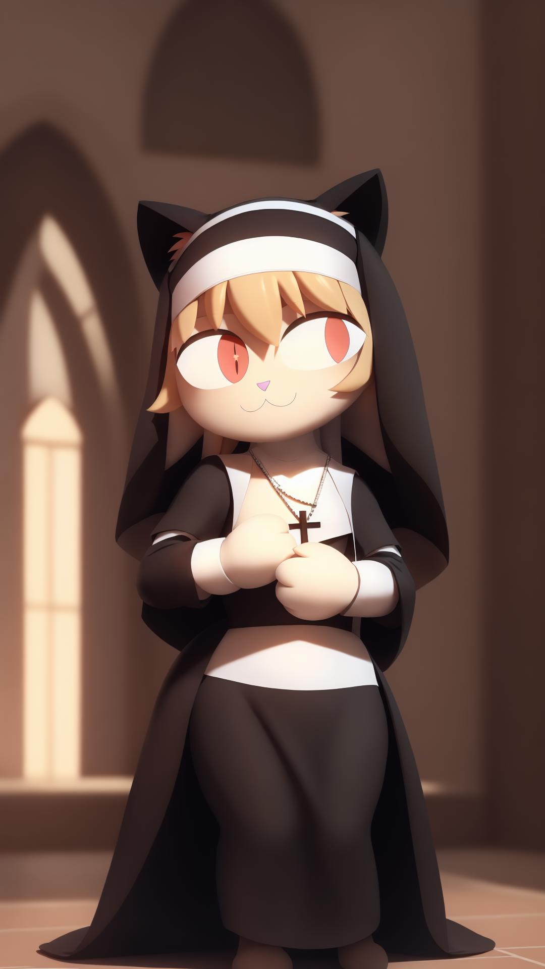 A close up of a cat figure in a nun outfit - SeaArt AI