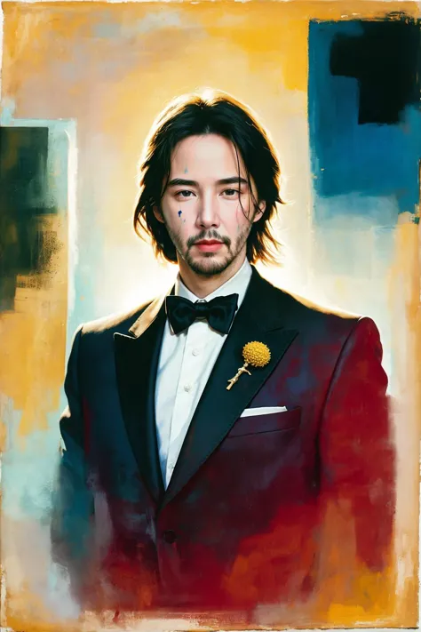 a painting of a man in a tuxedo with a flower in his lapel