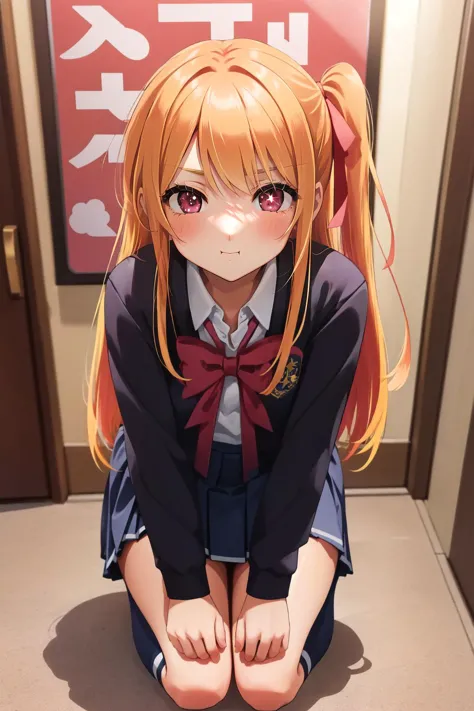 anime girl sitting on the floor with her legs crossed