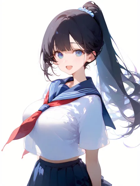 anime girl with long hair and blue eyes wearing a white shirt